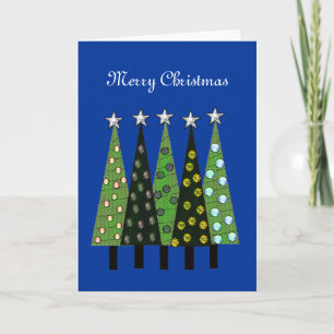 Feliz tarjeta azul de los árboles de navidad