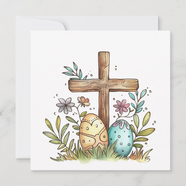 Feliz Tarjeta Cristiana de Pascua, Cruz de Huevos  (Anverso)