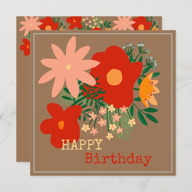 FELIZ Tarjeta de bienvenida de cumpleaños flor bei (Anverso / Reverso)