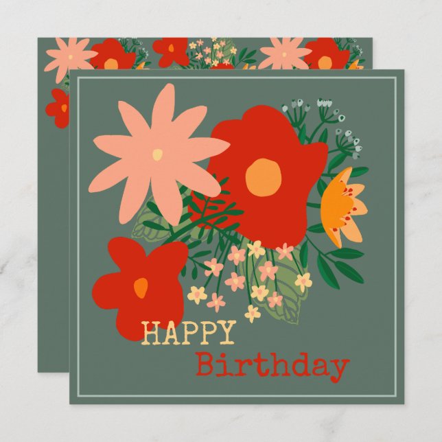 FELIZ Tarjeta de bienvenida de cumpleaños flor ori (Anverso / Reverso)