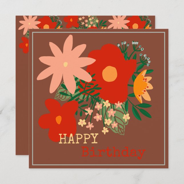 FELIZ Tarjeta de bienvenida de cumpleaños flor ori (Anverso / Reverso)