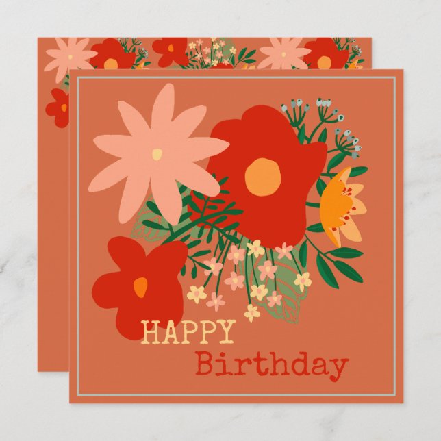 FELIZ Tarjeta de bienvenida de cumpleaños flor ori (Anverso / Reverso)