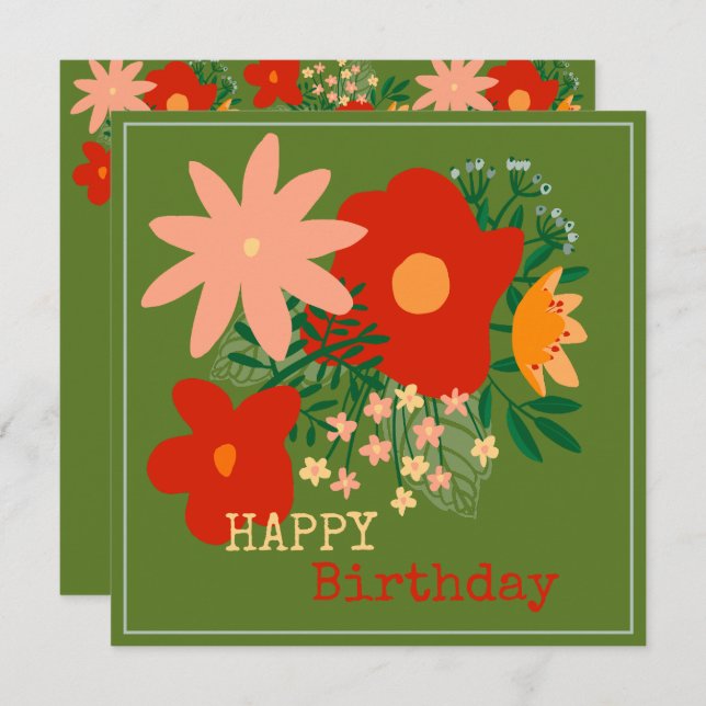 FELIZ Tarjeta de bienvenida de cumpleaños flor ver (Anverso / Reverso)