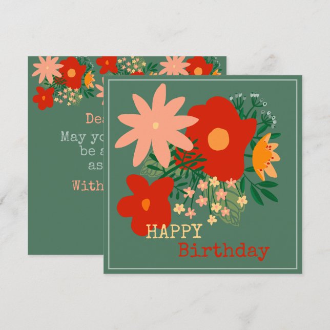 FELIZ Tarjeta de bienvenida de cumpleaños flowe tu (Anverso / Reverso)
