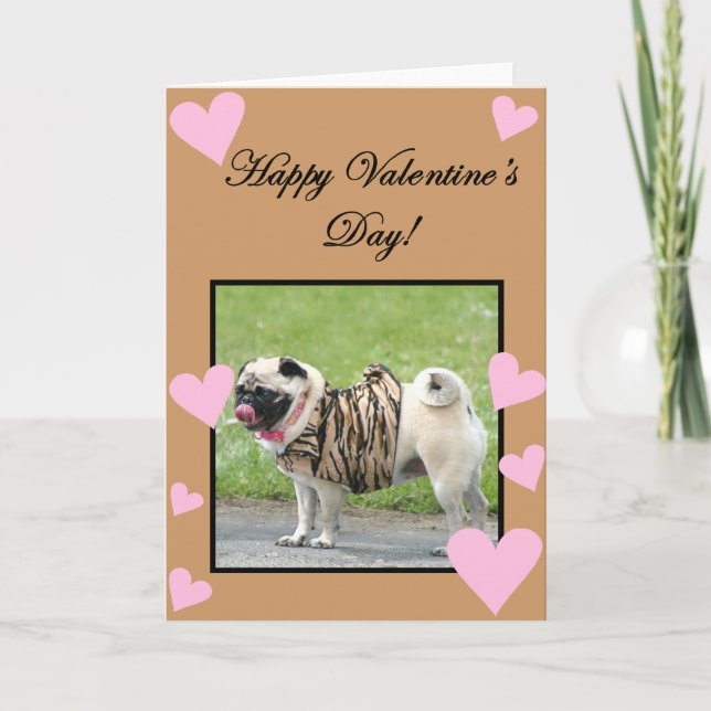 Feliz tarjeta de bienvenida de San Valentín Pug (Anverso)