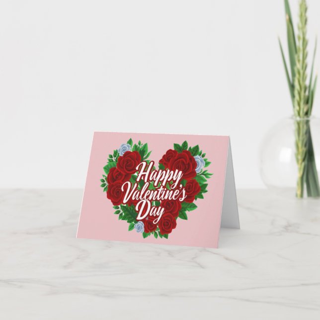 Feliz tarjeta de corazón de Rosa floral de San Val (Anverso)