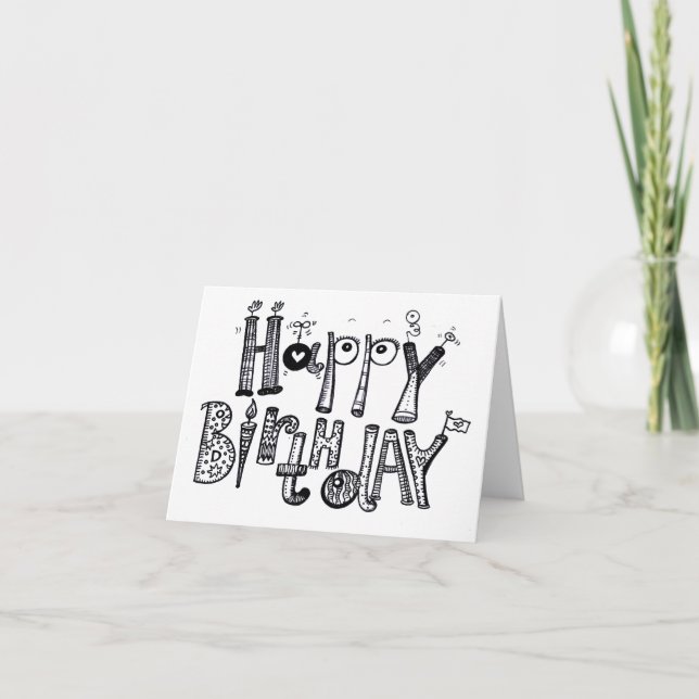 FELIZ TARJETA DE CUMPLEAÑOS EN BLANCO Y NEGRO (Anverso)