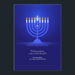 Feliz tarjeta de felicitación de Hanukkah<br><div class="desc">Una hermosa tarjeta de felicitación Hanukkah con un fondo azul real y una menorah iluminada. (Vectores de vacaciones por Vecteezy). La tarjeta es fácil de personalizar con su redacción, tipo de letra, color de fuente, forma de papel y elección del tipo de papel. ¿No es exactamente lo que buscas? Todos...</div>