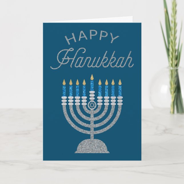 Feliz tarjeta de felicitación del Purpurina Hanukk (Anverso)