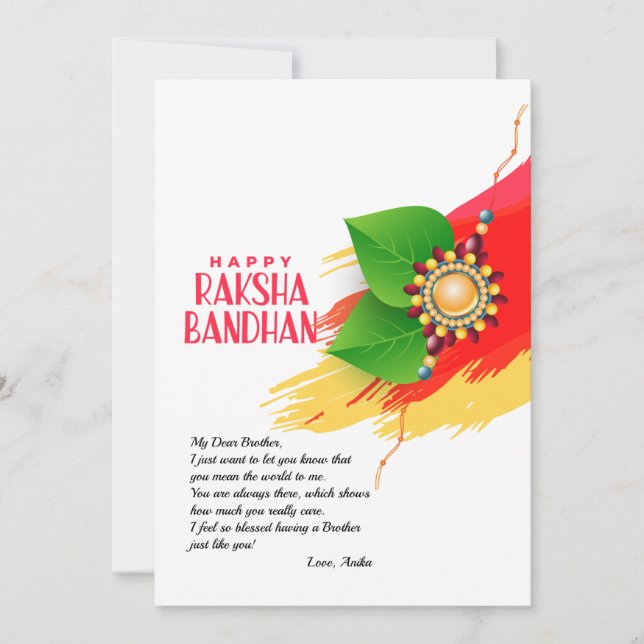 Feliz tarjeta de felicitación Raksha Bandhan (Anverso)