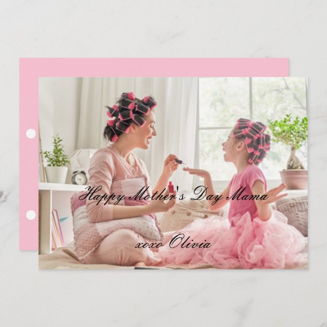 FELIZ TARJETA DE FOTOS DEL DÍA DE LA MADRE POLKA D (Anverso / Reverso)