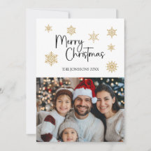 Feliz tarjeta de Navidad con foto y copos de nieve