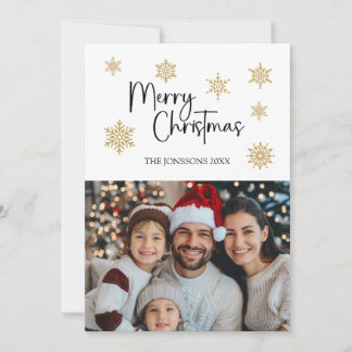 Feliz tarjeta de Navidad con foto y copos de nieve