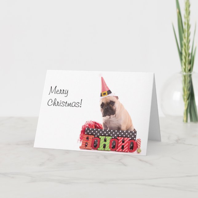 Feliz tarjeta de Navidad con un Bulldog francés (Anverso)