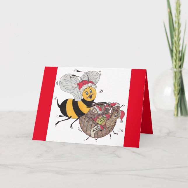Feliz" tarjeta de Navidad de la "abeja roja (Anverso)
