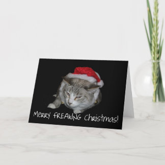 Feliz tarjeta de Navidad gorda Freaking del gato