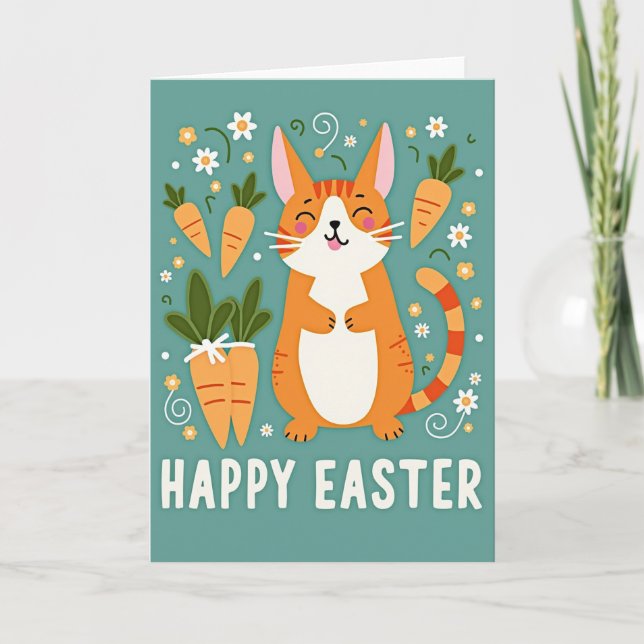 Feliz tarjeta de Pascua felina de primavera (Anverso)