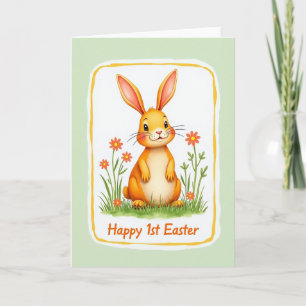 Feliz tarjeta de prado del conejo de Pascua