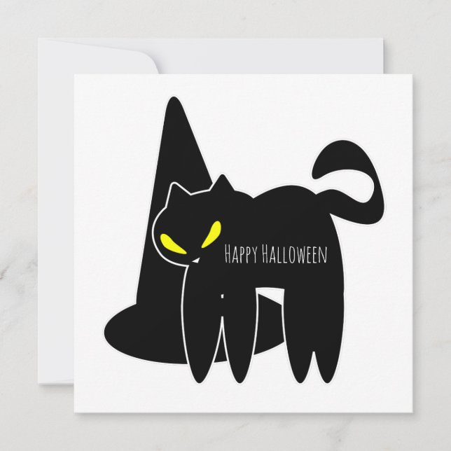 Feliz tarjeta de saludo de Halloween | Gato negro  (Anverso)