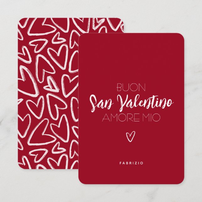 Feliz tarjeta de San Valentín en rojo - italiano (Anverso / Reverso)