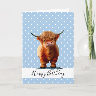 FELIZ TARJETA DE VACA MARRÓN AZUL DE CUMPLEAÑOS LA