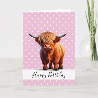 FELIZ TARJETA DE VACA MARRÓN DE PELO LARGO CHICA P