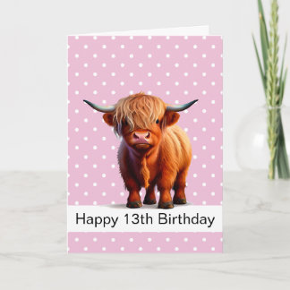 FELIZ TARJETA DE VACA MARRÓN DE PELO LARGO CHICA P
