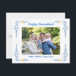 Feliz tarjeta de vacaciones plana Hanukkah<br><div class="desc">Feliz tarjeta de vacaciones plana Hanukkah. Tarjeta de felicitación con fotos de vacaciones planas. La imagen que se muestra es para fines de ilustracion y sólo se sustituye por la suya. La parte posterior de la tarjeta incluye texto adicional que se puede personalizar fácilmente con un mensaje personalizado.</div>