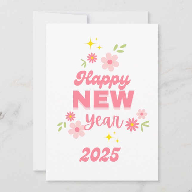 FELIZ tarjeta de vacaciones rosa de AÑO NUEVO 2025 (Anverso)