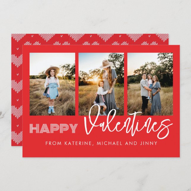 Feliz tarjeta familiar de Collage de fotos rojo de (Anverso / Reverso)