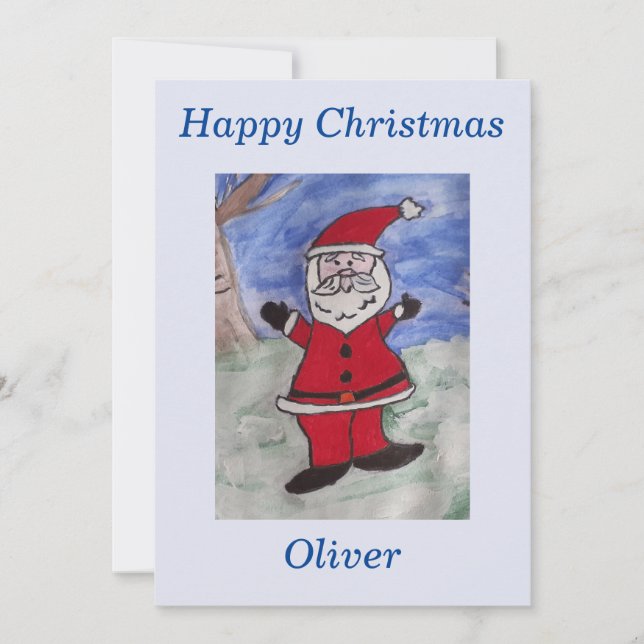 Feliz tarjeta plana de Navidad de Santa (Anverso)