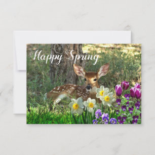 Feliz tarjeta plana de primavera con ciervos y tul