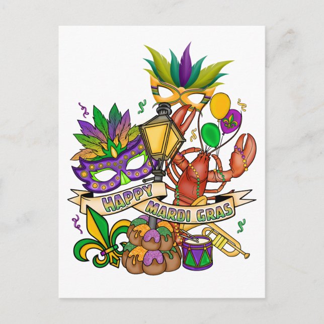 Feliz tarjeta postal de Mardi Gras (Anverso)