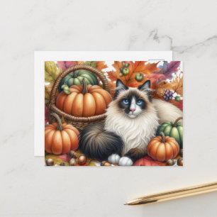 Feliz Tarjeta Postal de Otoño de Gato Ragdoll