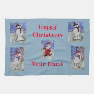 Feliz té de Santa y Snowmen Toalla