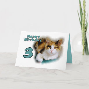 Feliz tercer cumpleaños tarjeta de gato de Calico