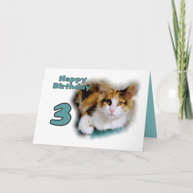 Feliz tercer cumpleaños tarjeta de gato de Calico (Anverso)
