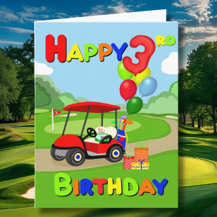 Feliz tercer cumpleaños tarjeta de golf Red Boys