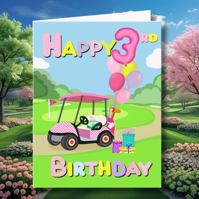 Feliz tercer cumpleaños tarjeta de golf rosa de lu (Subido por el creador)