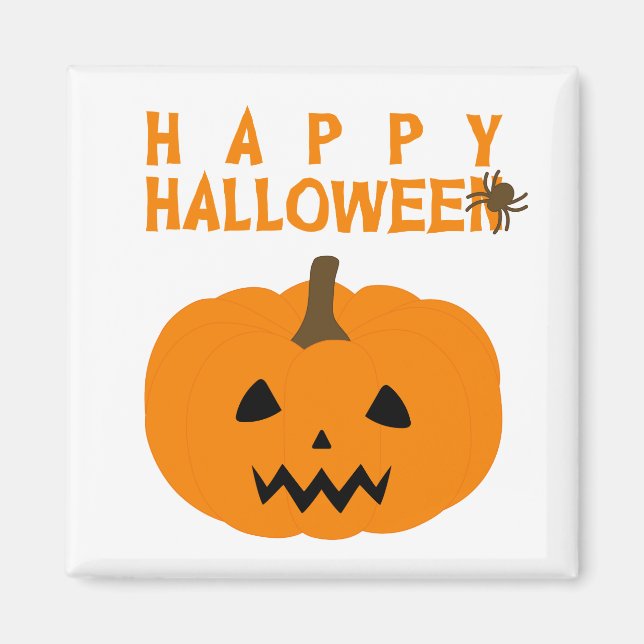 Feliz texto de Halloween y calabaza en el imán bla (Frente)