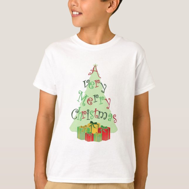Feliz texto navideño con camisetas de árbol y rega (Anverso)