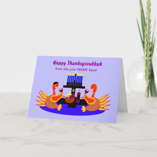 Feliz Thanksgivukkah Graciosa tarjeta de felicitac (Anverso)