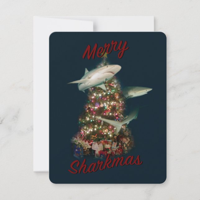 Feliz Tiburón Navidad Tiburones Alrededor del Árbo (Anverso)