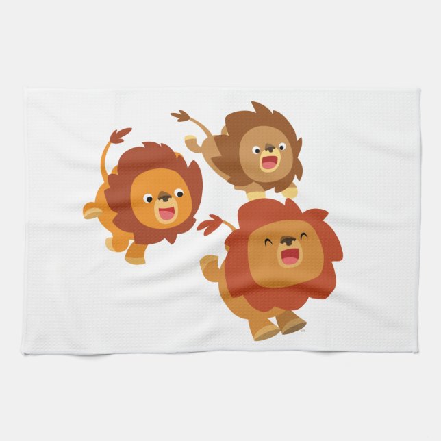 Feliz trío de burda toalla de cocina de leones Per (Horizontal)
