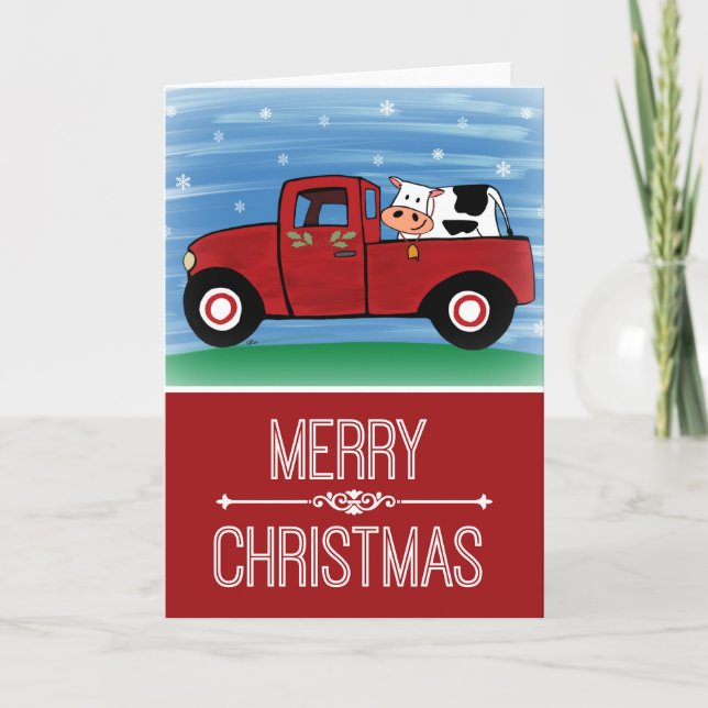 Feliz vaca navideña en una tarjeta de saludo de ca (Anverso)