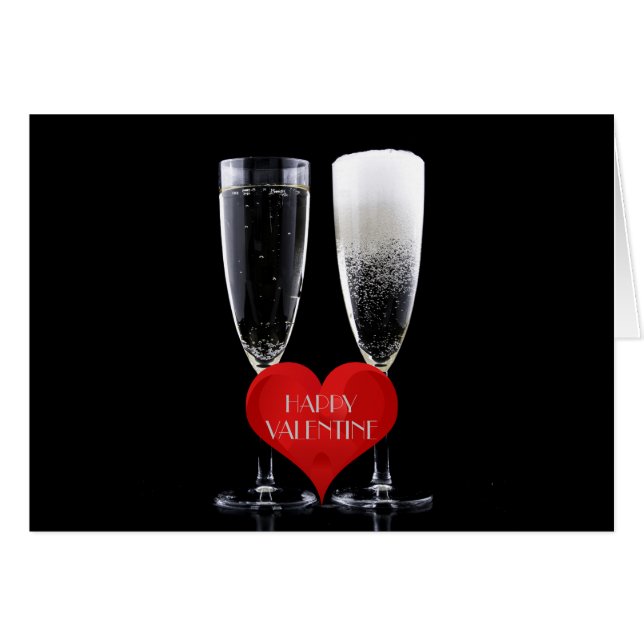 Feliz Valentine Champagne Flute Glasses Red Heart (Anverso (Horizontal))