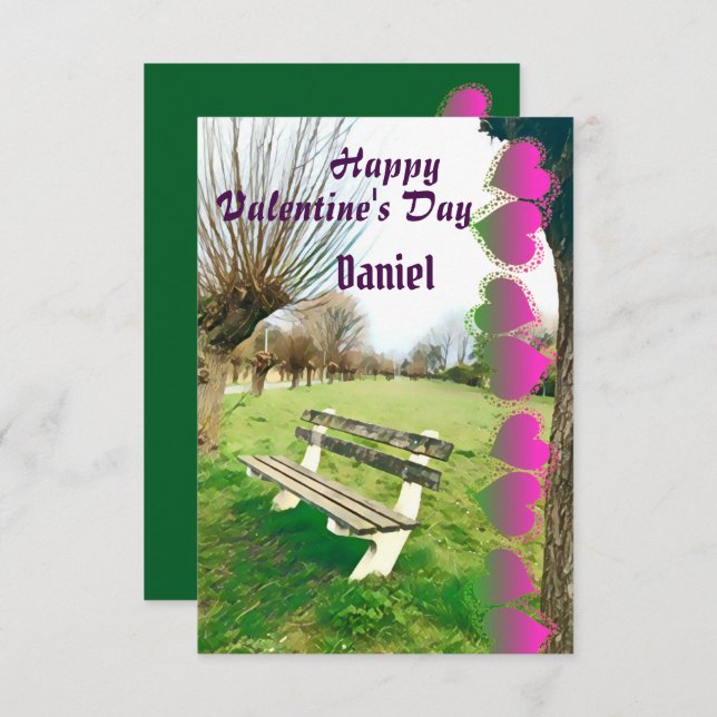 Feliz Valentines Watercolor Garden Bench Para Él (Anverso / Reverso)