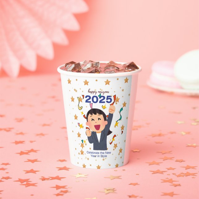 Feliz vaso de papel de año 2025 (in situ)
