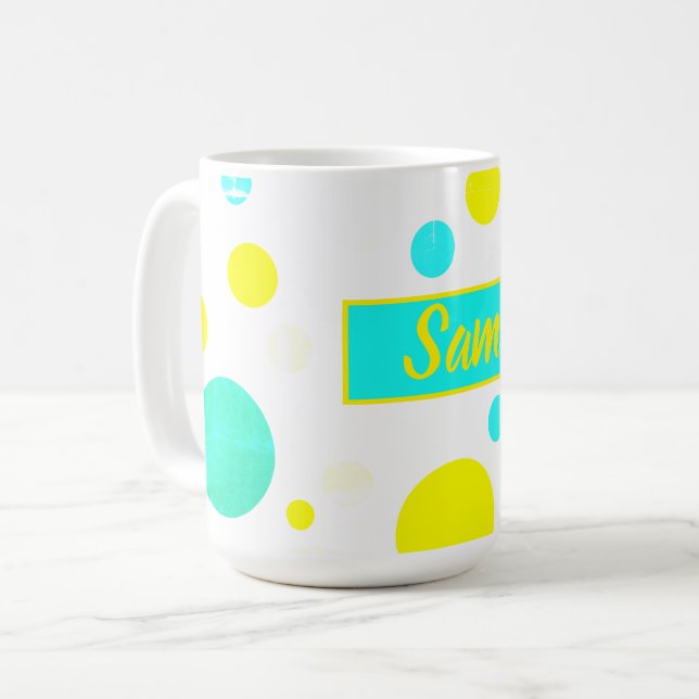 Feliz Vibes Sam Añade tu nombre Copa de café Mug (Anverso izquierdo)