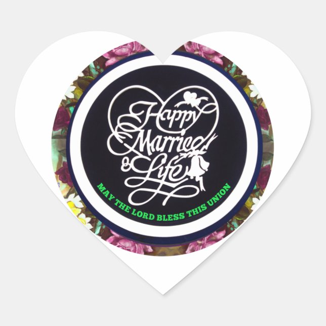 Feliz Vida Matrimonial Calcomanía de Boda (Anverso)